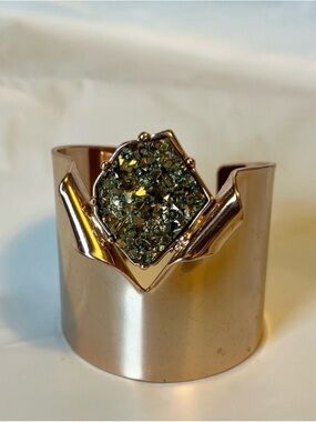 BCBG Rose Gold Druzy Cuff Bracelet Statement Chunky Jewelry